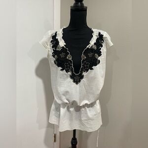 Pinko Top with Black, Gold & Silver Embroidery